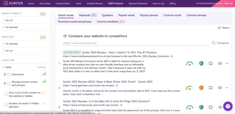 Surfer SEO Competitor Analysis