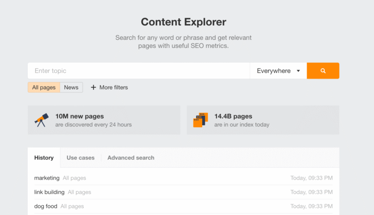 Content Explorer of ahrefs